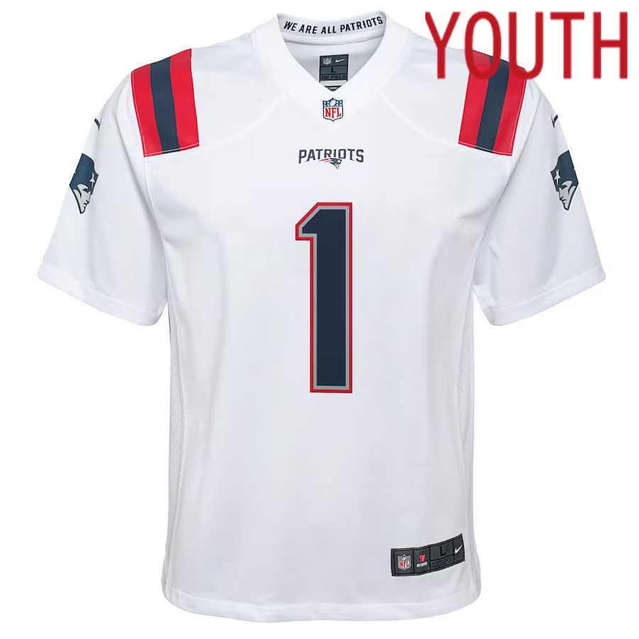 Youth New England Patriots #1 Cam Newton Nike White Game NFL Jersey->youth nfl jersey->Youth Jersey